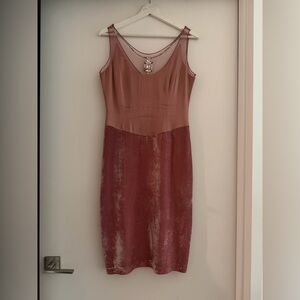 Papell Boutique silk vintage y2k Rose Midi velvet Dress with Sheer Neckline 8